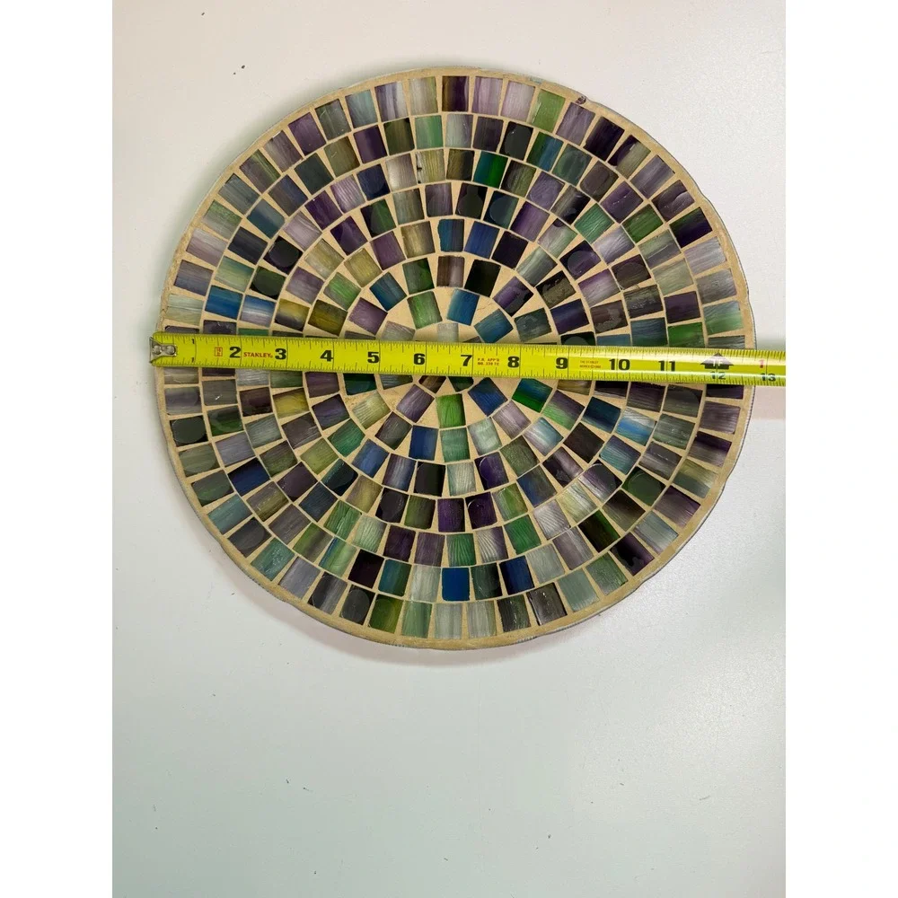 Home Interiors & Gifts Mosaic Glass Decorative Plate Purple Green Blue 12.5in - Picture 3 of 5